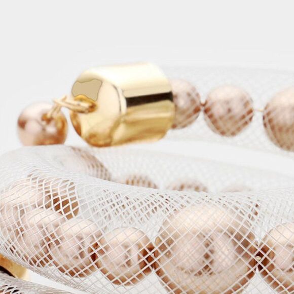 Mesh Tube Brown Pearl Adjustable Bracelet - Picture 2 of 6